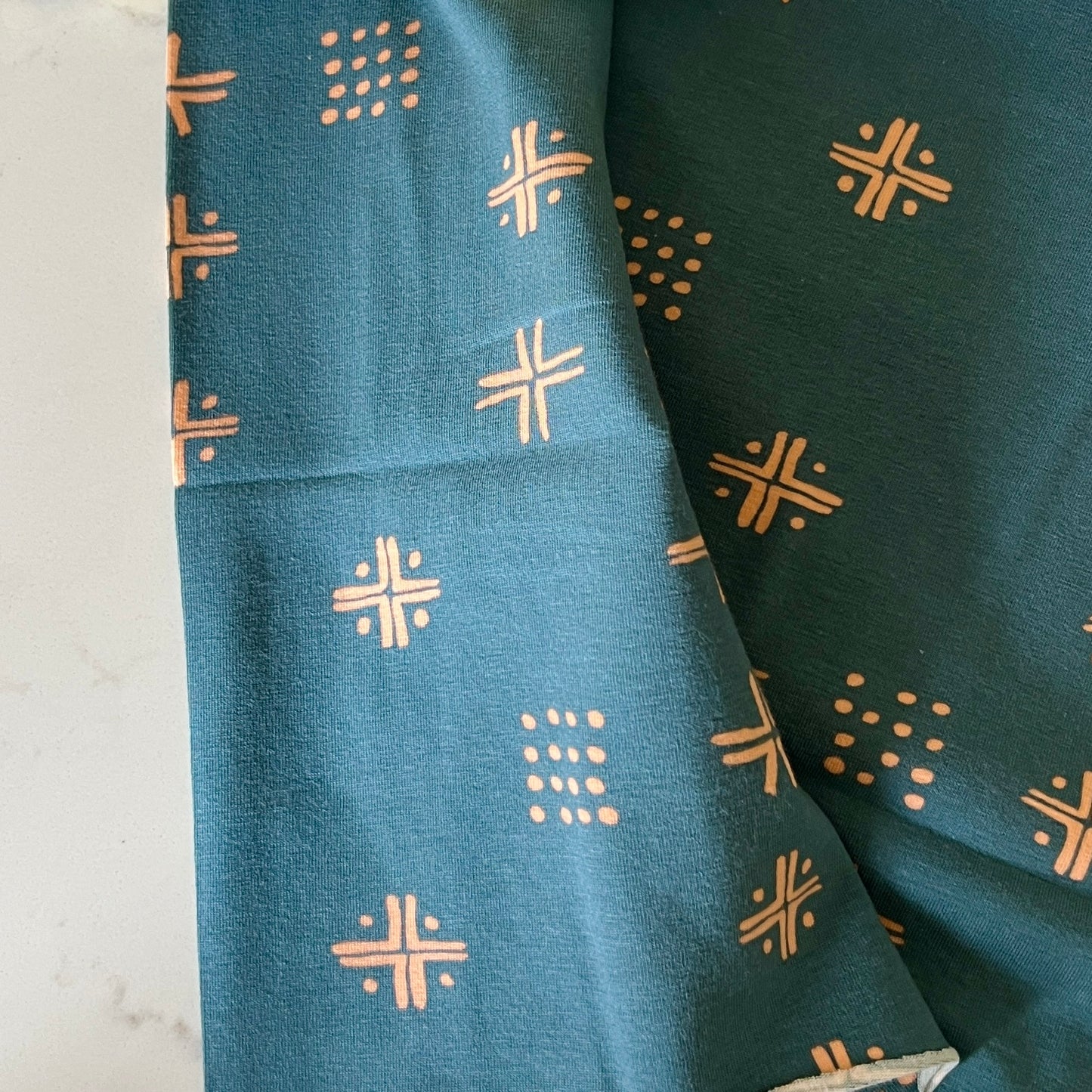 Mudcloth Blue Interlock Knit