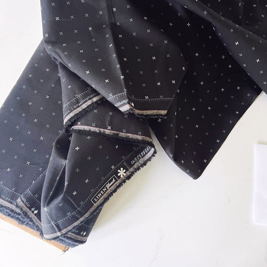 Crossed Grid Char Linen Cotton Blend