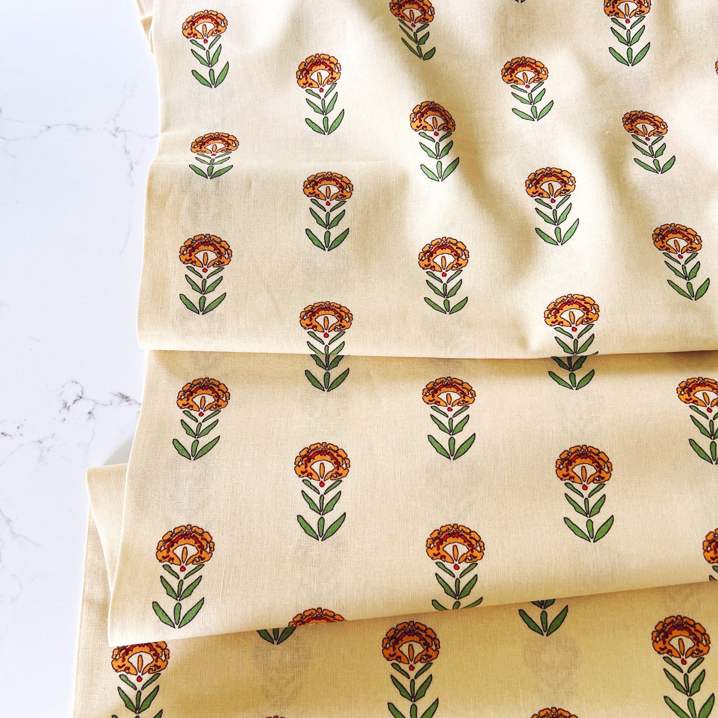 Front Yard Marigolds Linen Cotton Blend