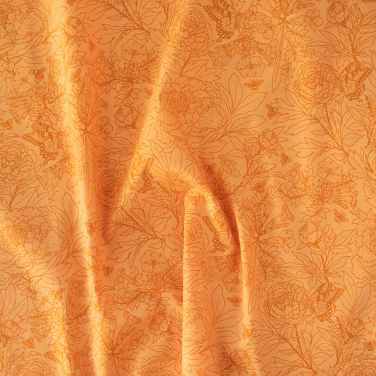 Peonies Tonal Peach Organic Poplin