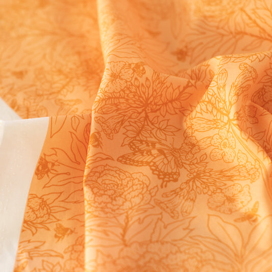 Peonies Tonal Peach Organic Poplin