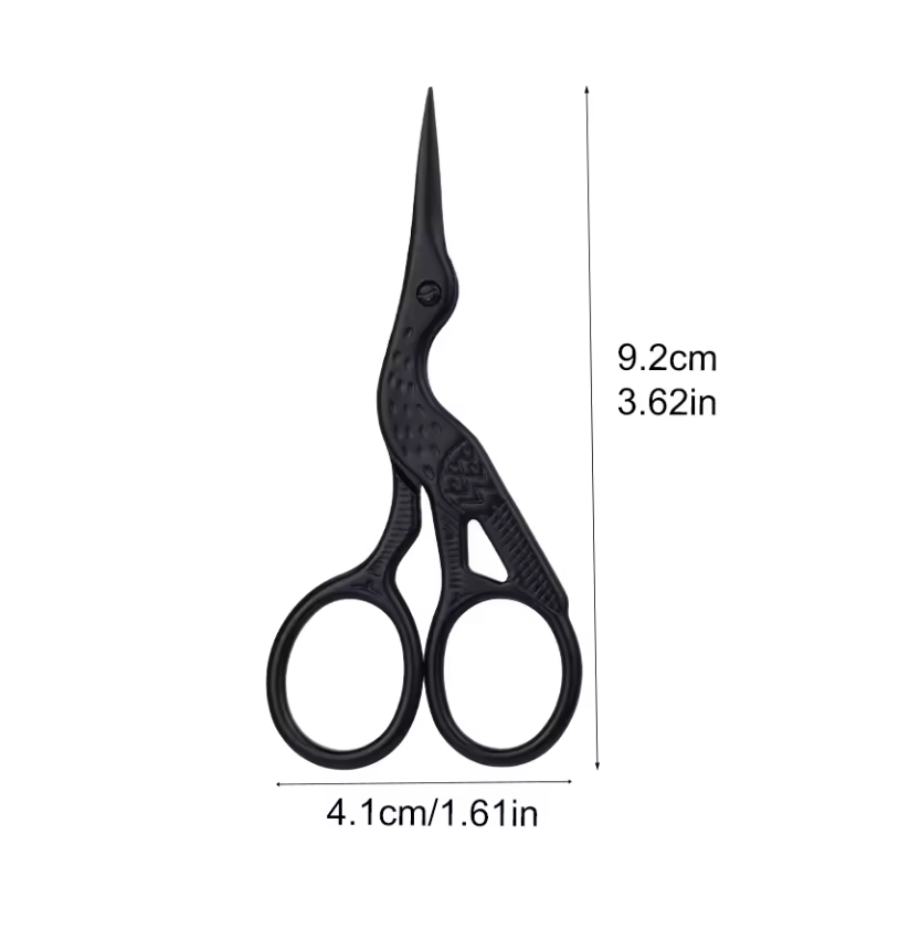 All Black Crane Antique Style Stainless Steel Embroidery Scissors 3.5"