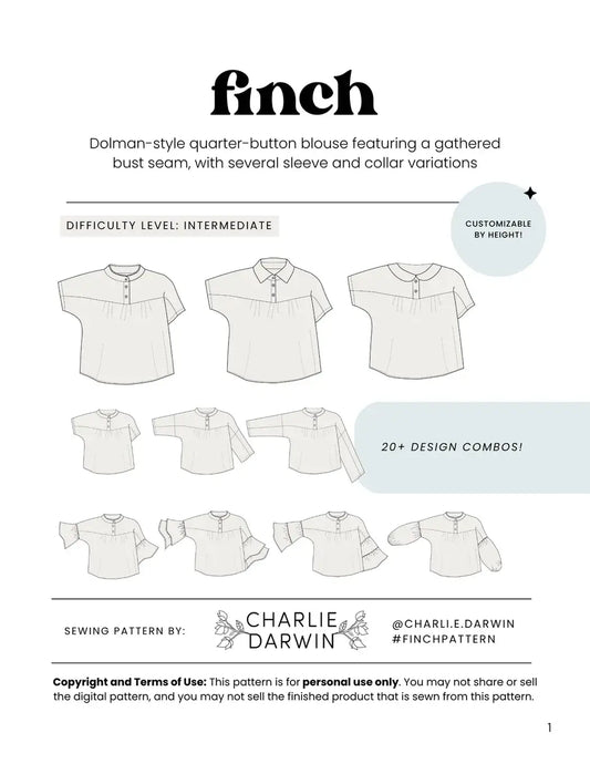 Finch Blouse Printed Sewing Pattern | Charlie Darwin Textiles