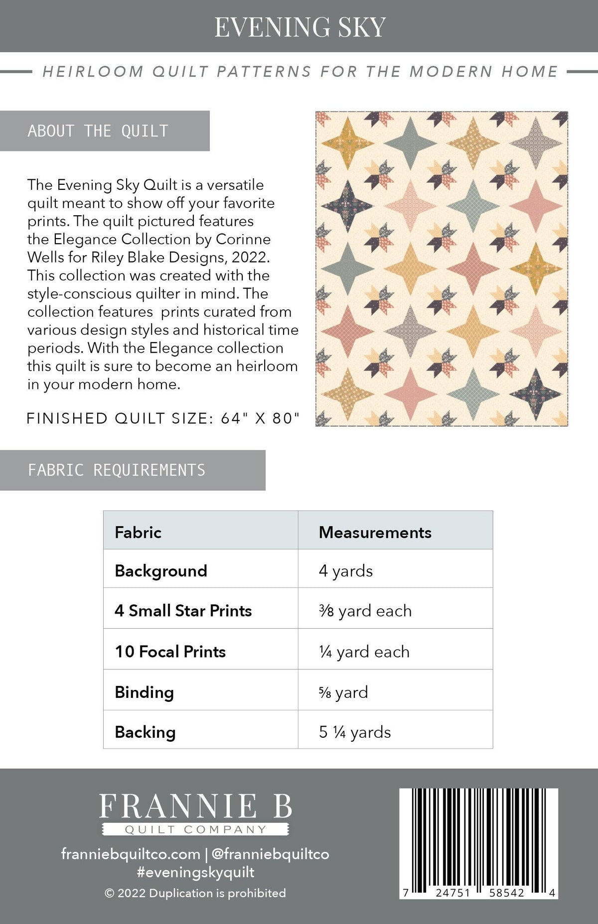 Evening Sky Quilt Paper Pattern