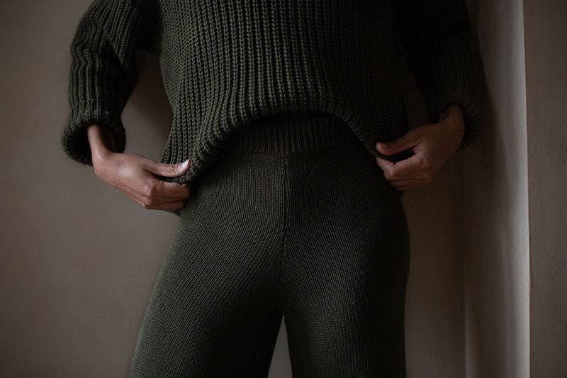 Organic Cotton Knit Wide Leg Trouser: Olive / US 4 / EU 36 / UK 8