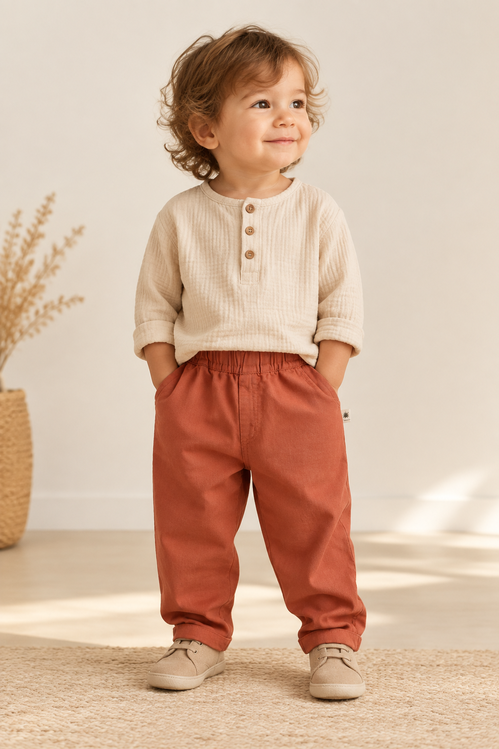 Little Yucca Slouchy Organic Cotton Woven Pants – Terracotta