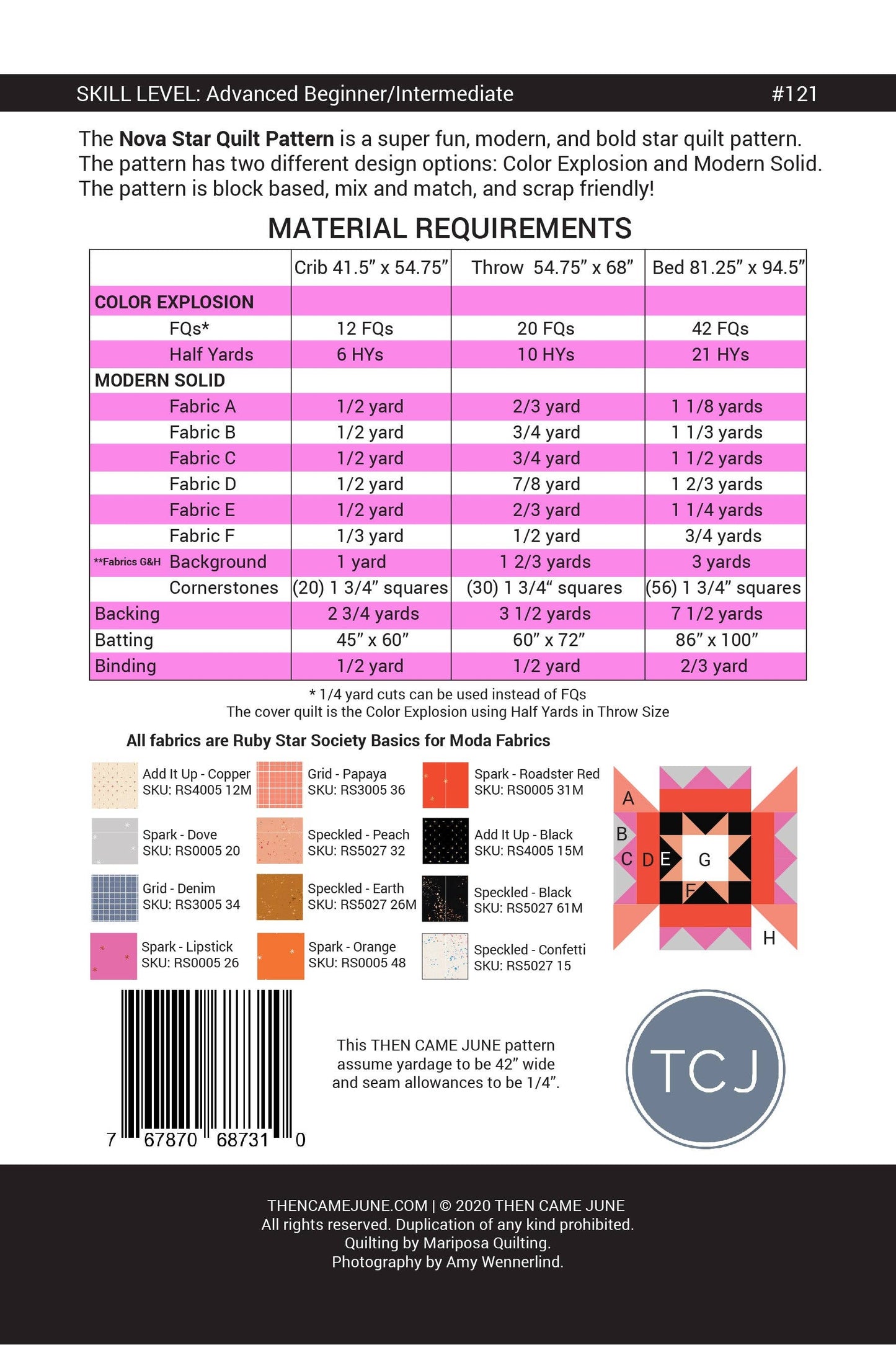 Nova Star Quilt Pattern - Printed
