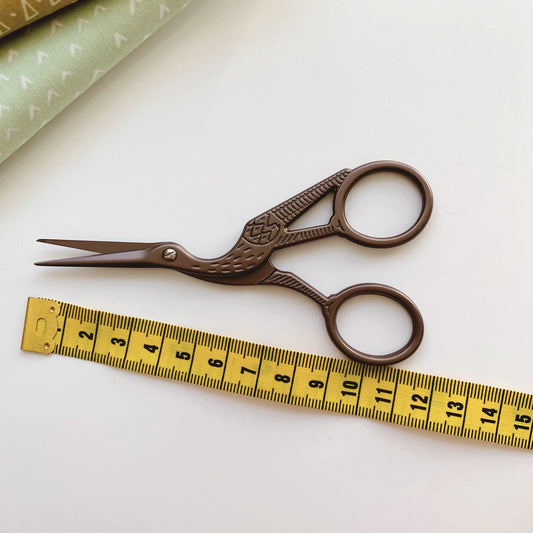 Chocolate Colored Crane Antique Style Stainless Steel Embroidery Scissors
