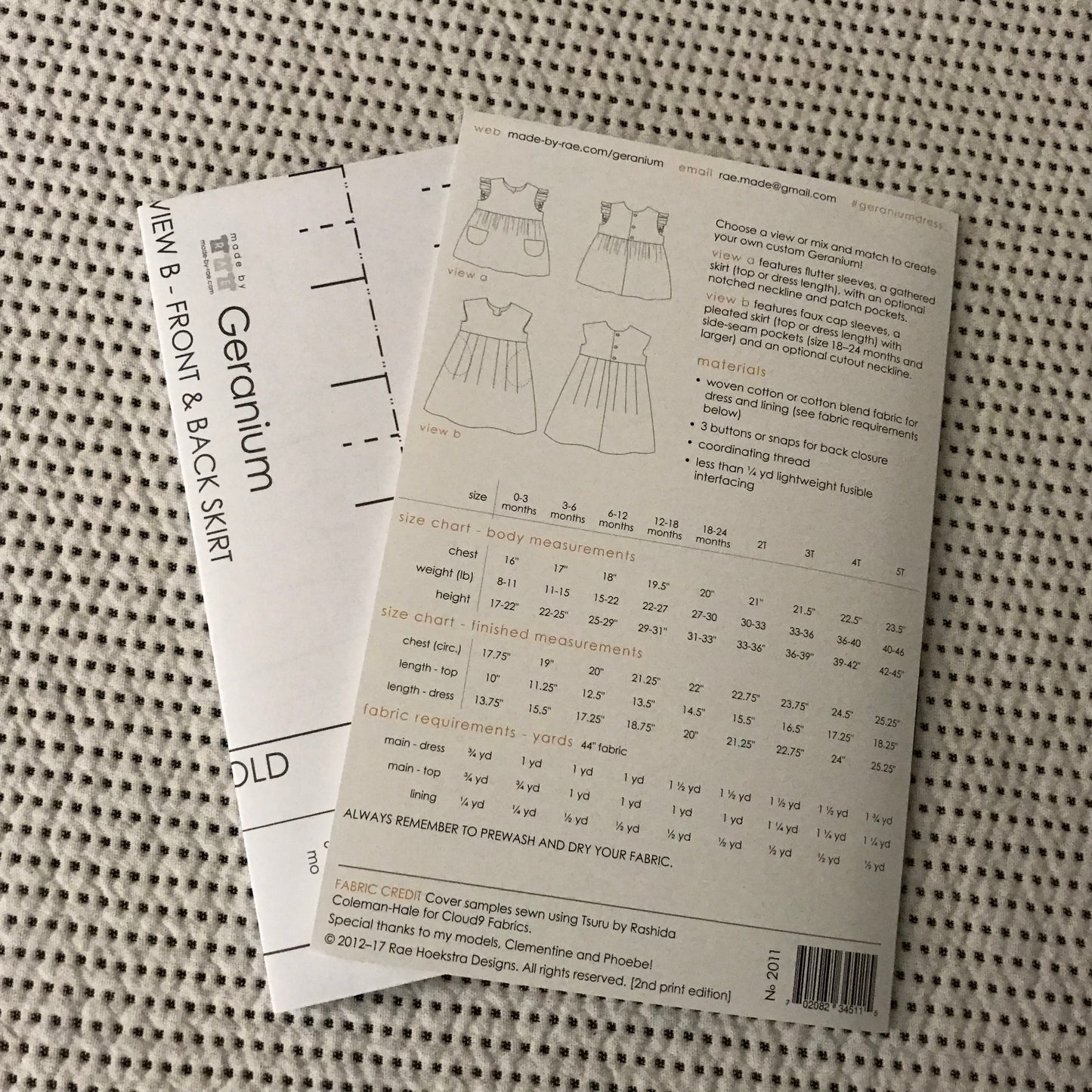 Geranium Girl's Dress Paper Pattern 0 - 5T