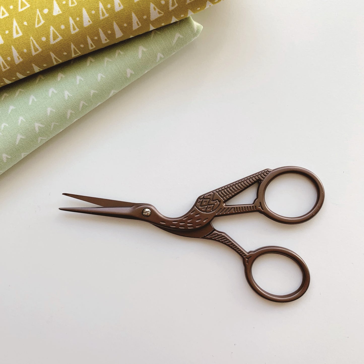 Chocolate Colored Crane Antique Style Stainless Steel Embroidery Scissors