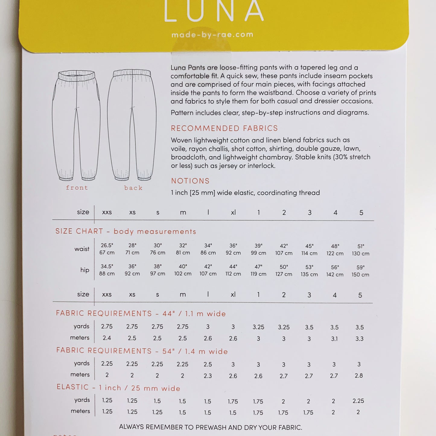 Luna Pants Paper Pattern XXS, XS, S, M, L, XL& Plus Sizes 1-5