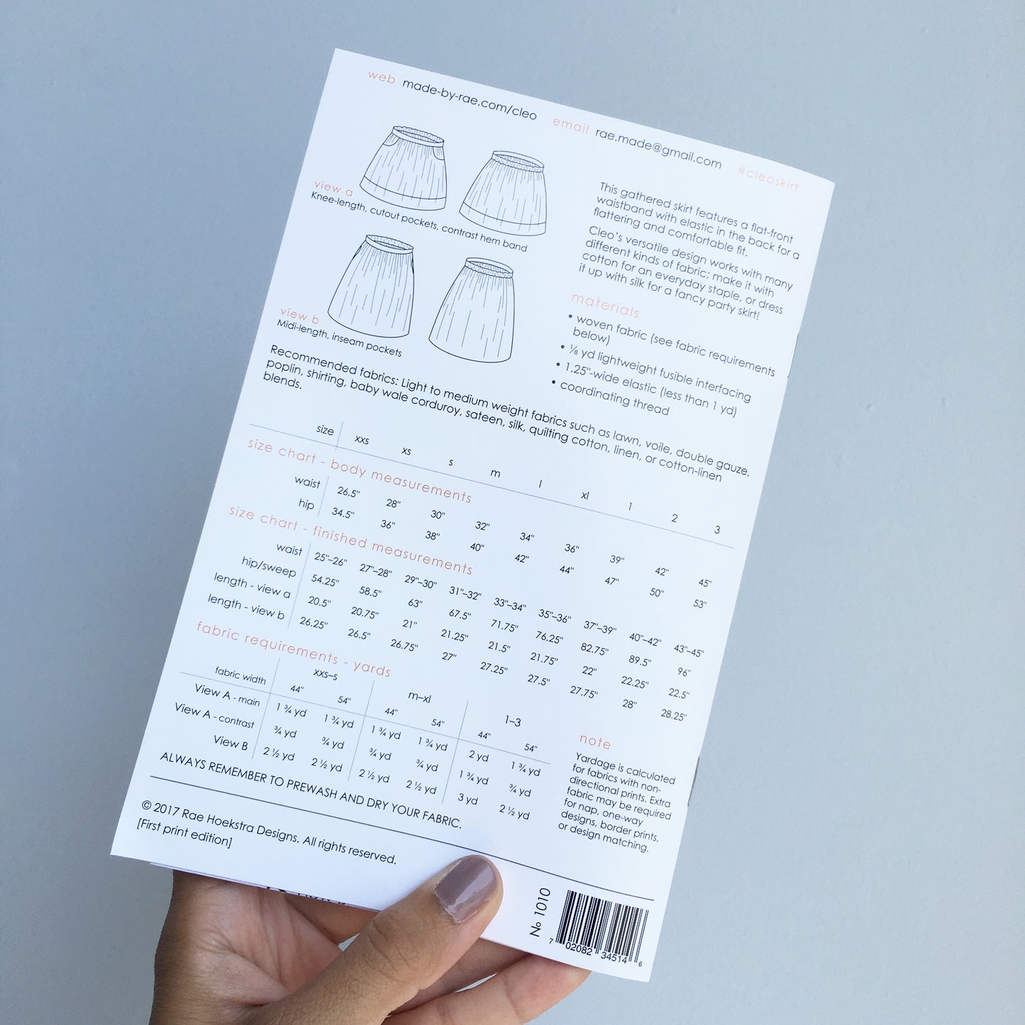 Cleo Skirt Paper Pattern XS, S, M, L, XL, Plus Sizes 1-3