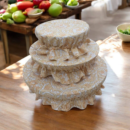 Floral Hand Block Printed Handmade Bowl Covers, Set of 3 – Cotton Linen