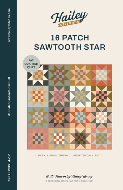 16 Patch Sawtooth Star Quilt Pattern by Hailey Stitches
