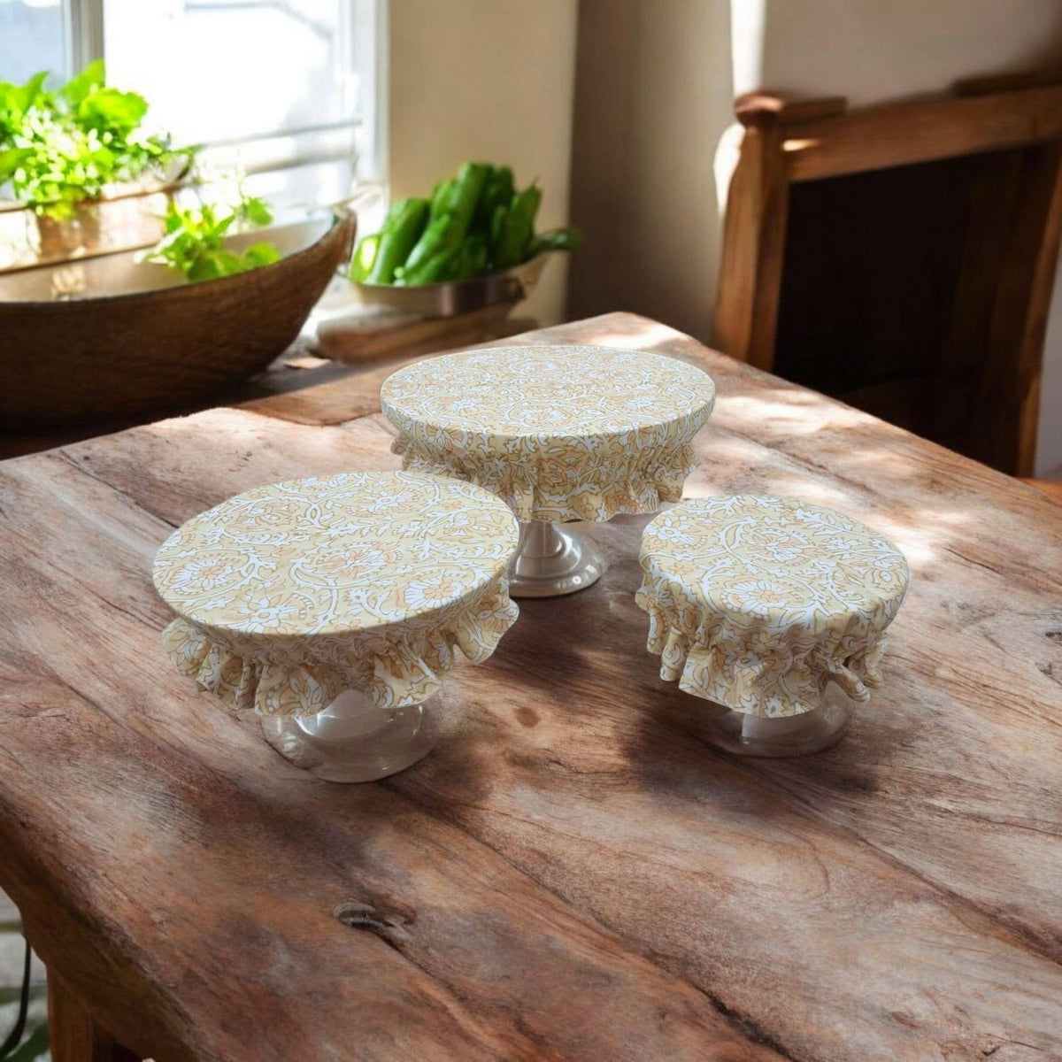 Floral Hand Block Printed Handmade Bowl Covers, Set of 3 – Cotton Linen