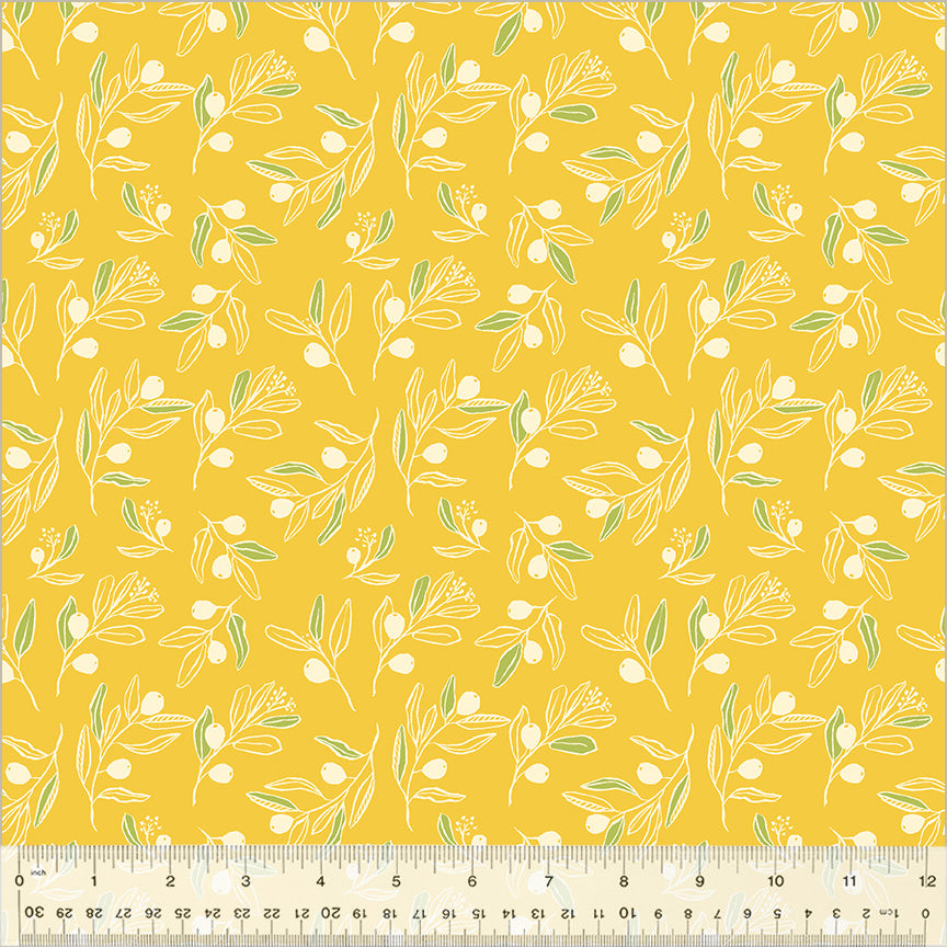 Berry Branch in Citron Poplin - Organic Cotton 44" Wide by the Half Yard