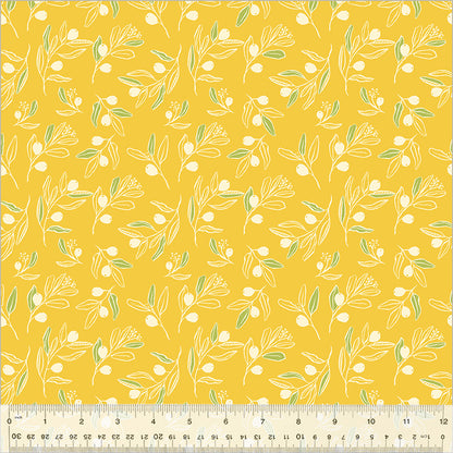 Berry Branch in Citron Poplin - Organic Cotton 44" Wide by the Half Yard