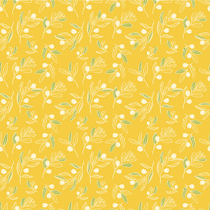 Berry Branch in Citron Poplin - Organic Cotton 44" Wide by the Half Yard