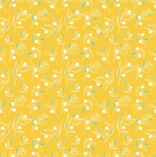 Berry Branch in Citron Poplin - GOTS & OEKO-TEX Certified 44" Wide by the Half Yard