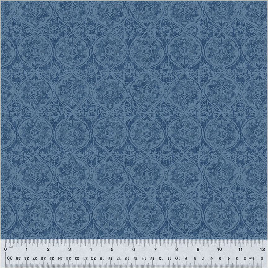 Damask in "Denim" Poplin Fabric — OEKO-TEX Certified | Windham Fabrics | By the Half Yard