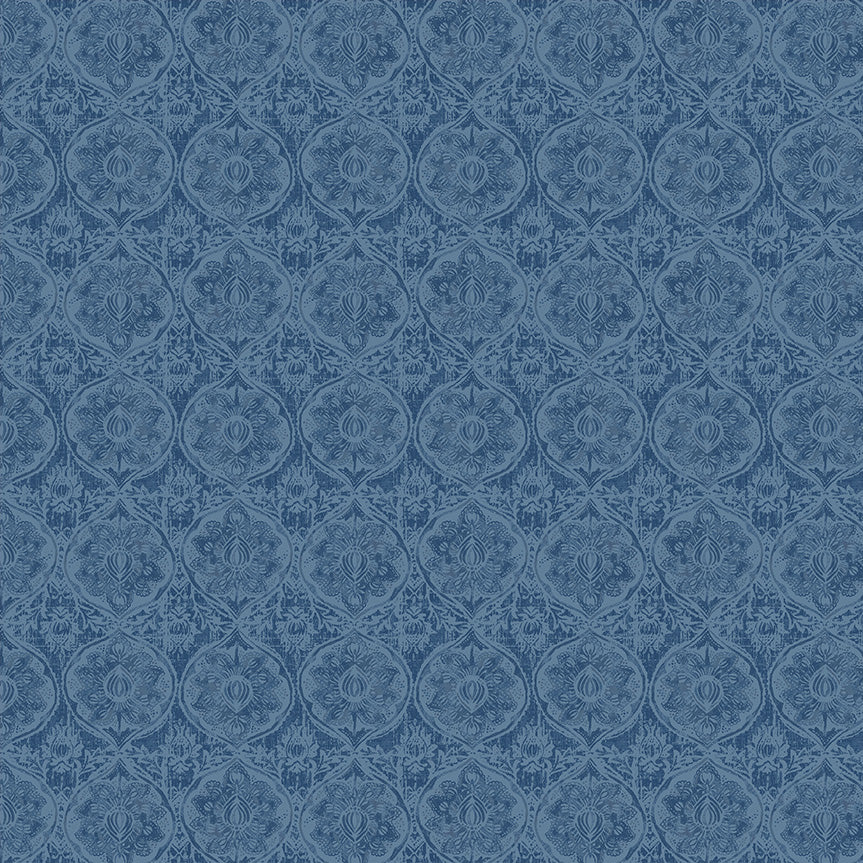 Damask in "Denim" Poplin Fabric — OEKO-TEX Certified | Windham Fabrics | By the Half Yard