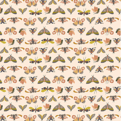 Pattern of stylized moths on a beige background