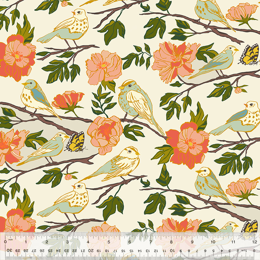 Birds of a Feather Ivory Cotton Poplin Fabric | Windham Fabrics | Half Yard (Copy)