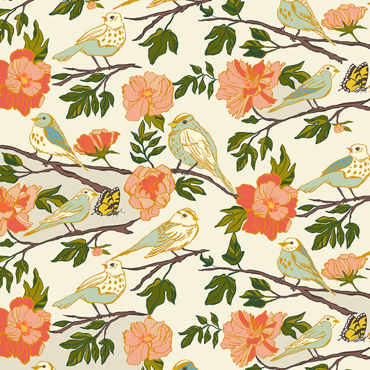 Birds of a Feather Ivory Cotton Poplin Fabric | Windham Fabrics | Half Yard (Copy)