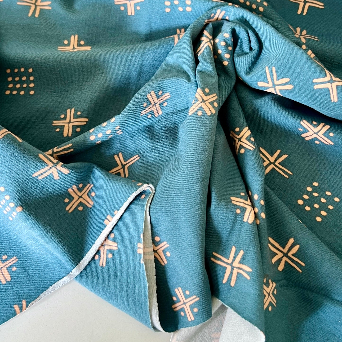 Mudcloth Blue Interlock Knit