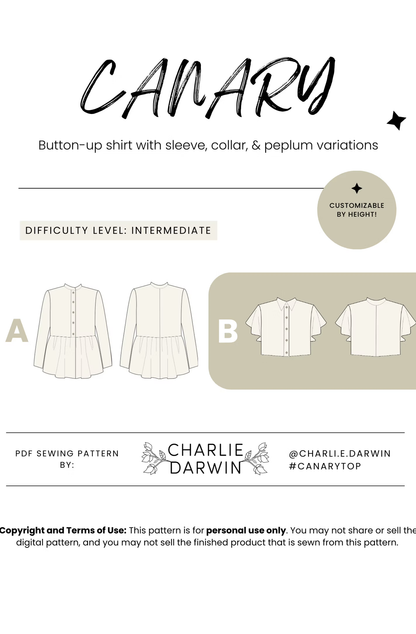 Canary Peplum Top Sewing Pattern | Charlie Darwin Textiles