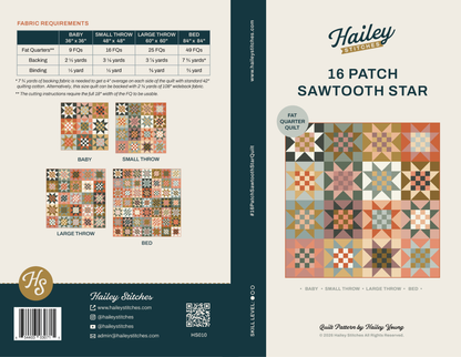 16 Patch Sawtooth Star Quilt Pattern by Hailey Stitches