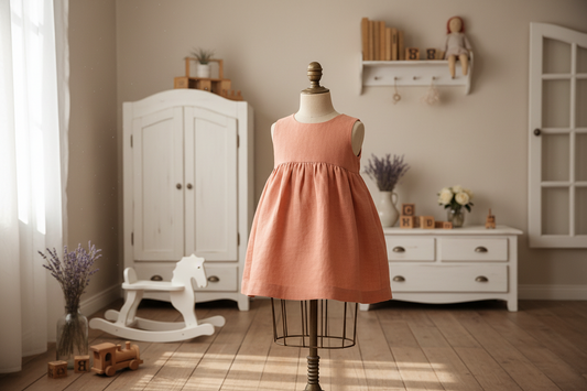 linen dress on a mannequin in a child's room