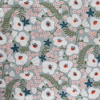 Big Blooms Gray Mist Organic Poplin