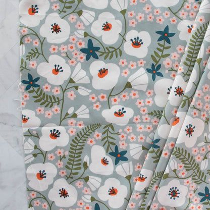 Big Blooms Gray Mist Organic Poplin