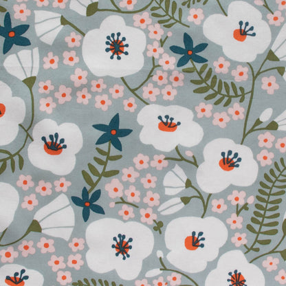 Big Blooms Gray Mist Organic Poplin