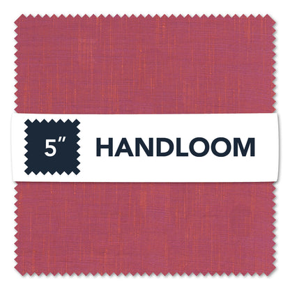 Red fabric swatch with 'HANDLOOM' label and size indicator on a white background