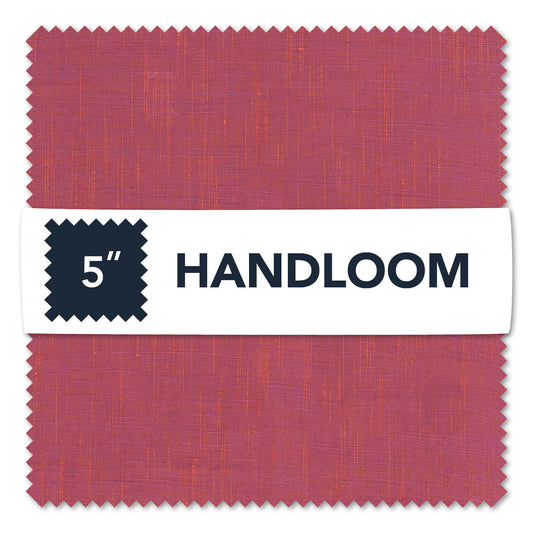 Red fabric swatch with 'HANDLOOM' label and size indicator on a white background