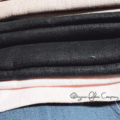 European linen fabric grab bag showing variety of colors and sustainable natural fibers