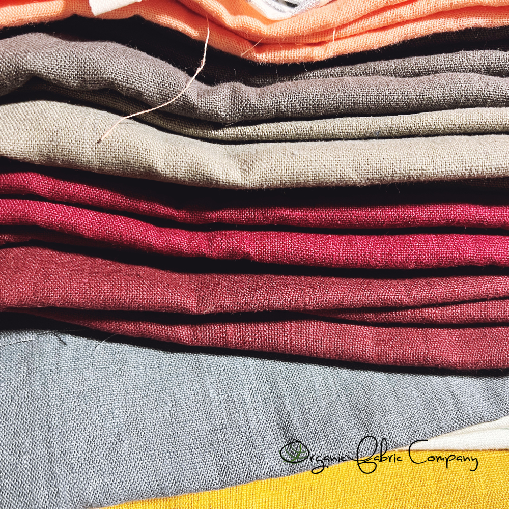 Assorted European linen fabric cuts in grab bag, ideal for sewing and crafting