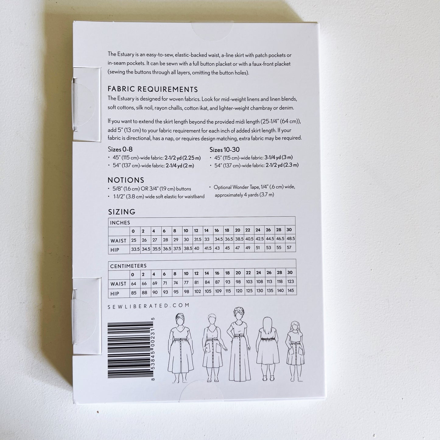 Patrón de papel para coser falda de estuario