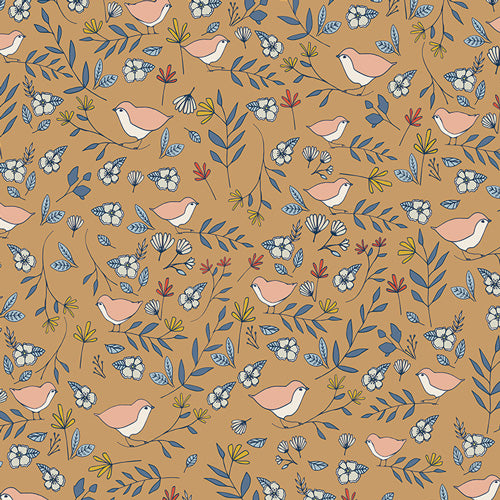 Lovebirds Amber Poplin Fabric - OEKO-TEX Certified Cotton by the Half Yard