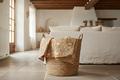 Pattern of birds and flowers on a brown background