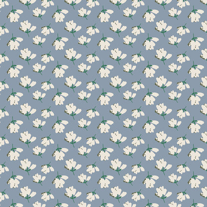 Pattern of white flowers on a blue background