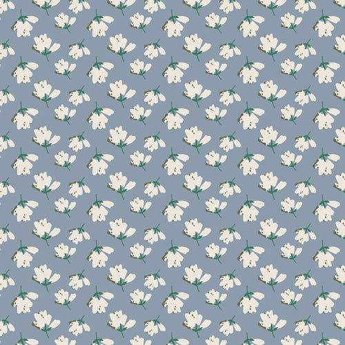 Pattern of white flowers on a blue background