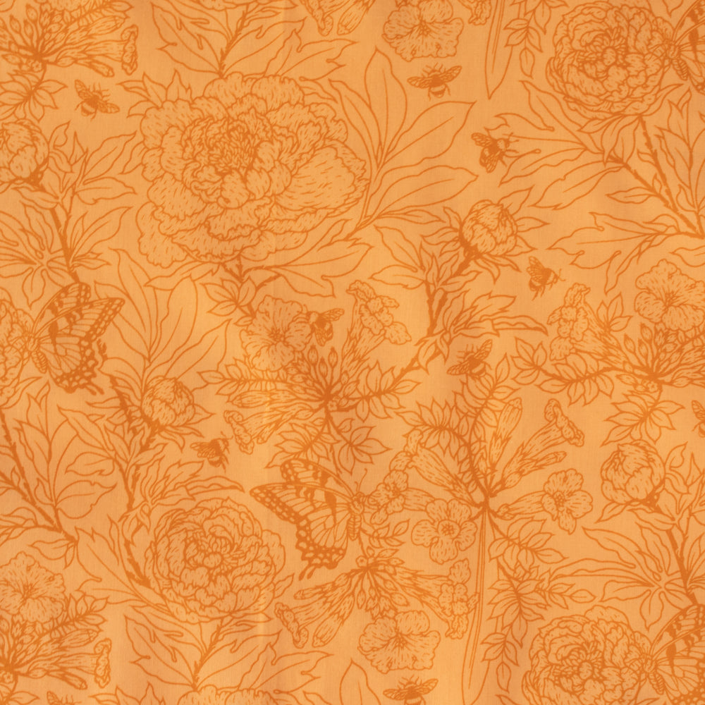 Peonies Tonal Peach Organic Poplin