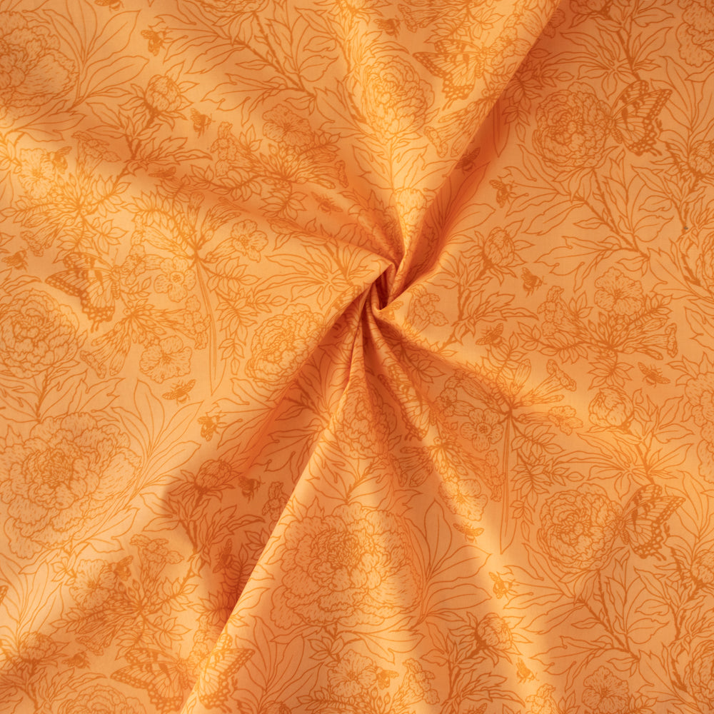 Peonies Tonal Peach Organic Poplin