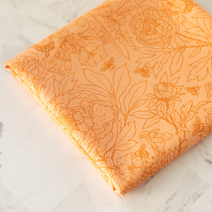 Peonies Tonal Peach Organic Poplin