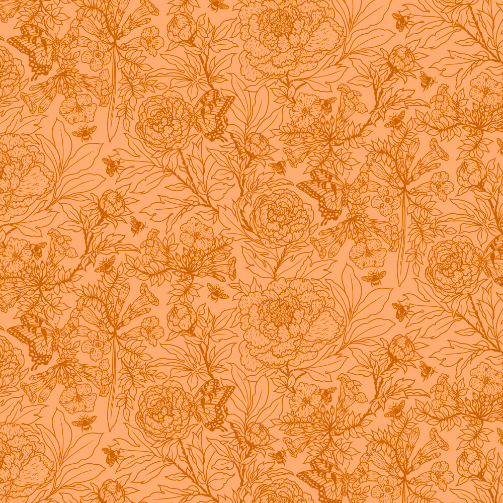 Peonies Tonal Peach Organic Poplin
