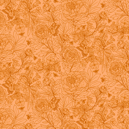Peonies Tonal Peach Organic Poplin