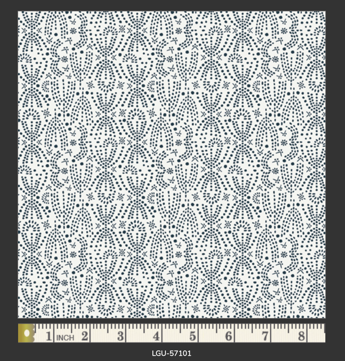 Dark Blue geometric pattern on a white background with a ruler at the bottom.